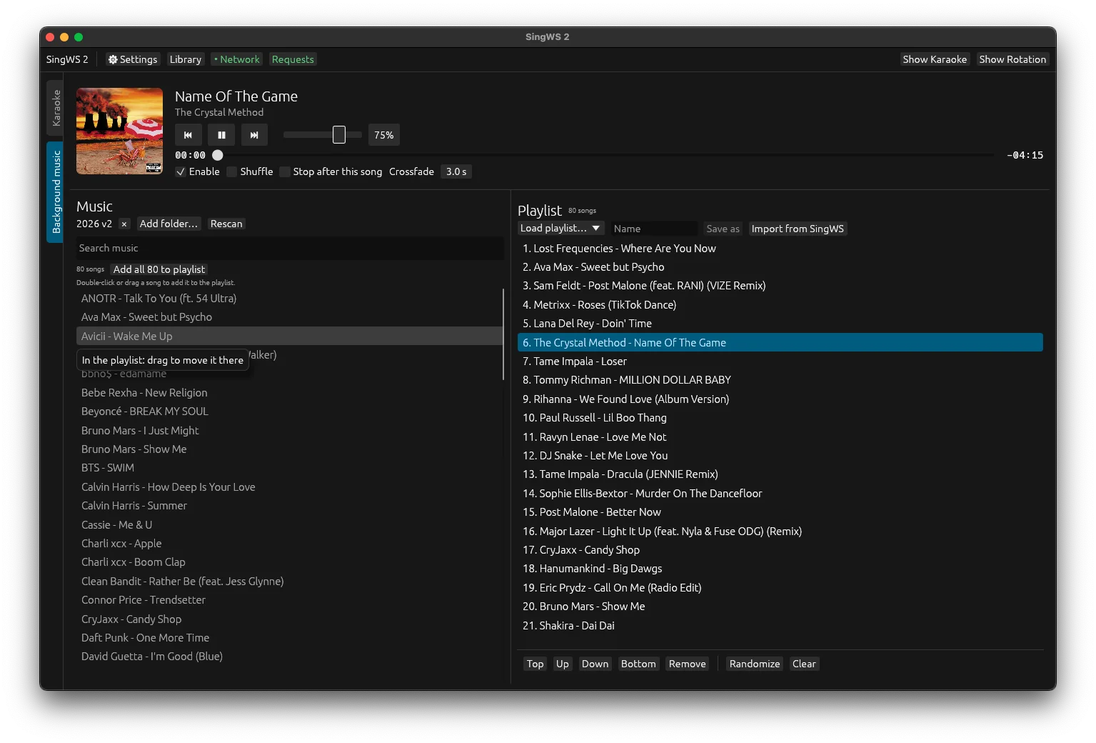 SingWS 2: background music and playlist
