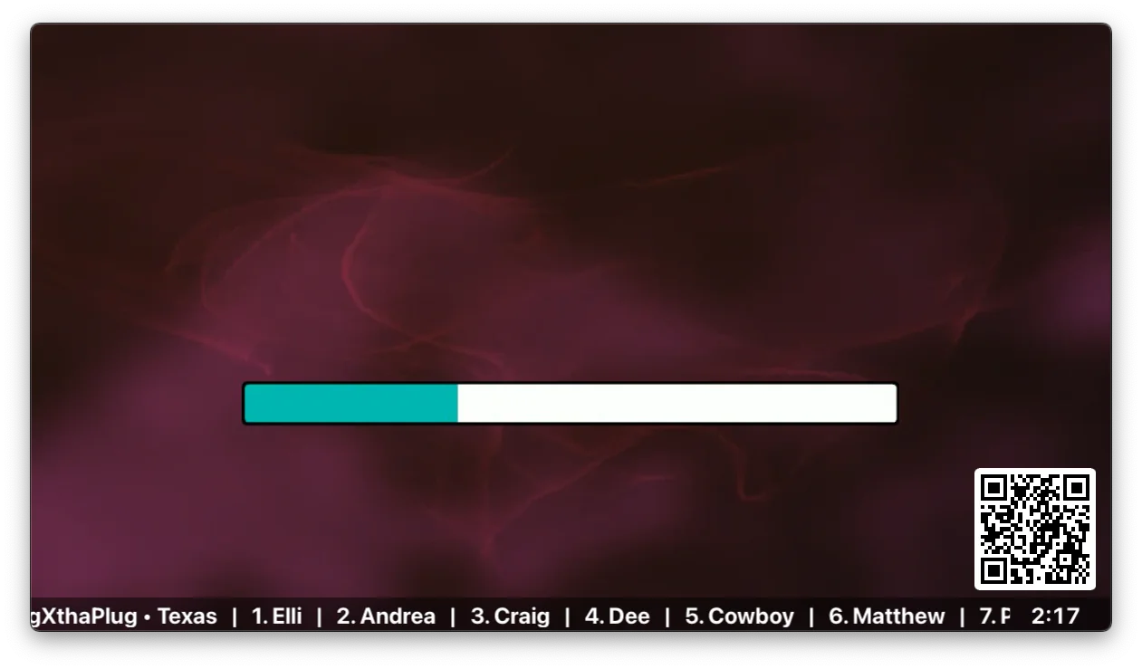 SingWS 2: the audience screen with ticker and request QR code